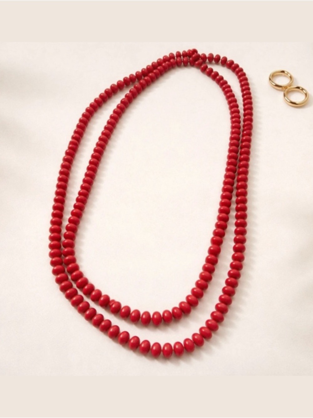 Red Rondelle Bead 57.5" Infinity Necklace Wrap Layering Statement No Clasp Boho